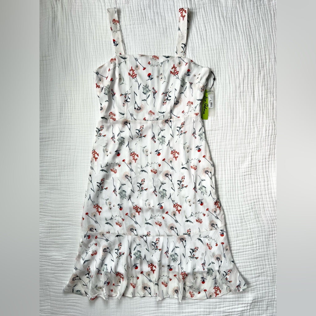 *Nwt* Sam Edelman White Floral Dress -Size 8 -Lined -Metallic Detail (See Pic)